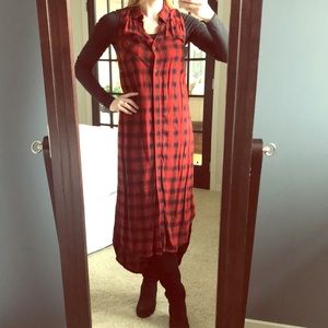 Mossimo red plaid sleeveless button down dress